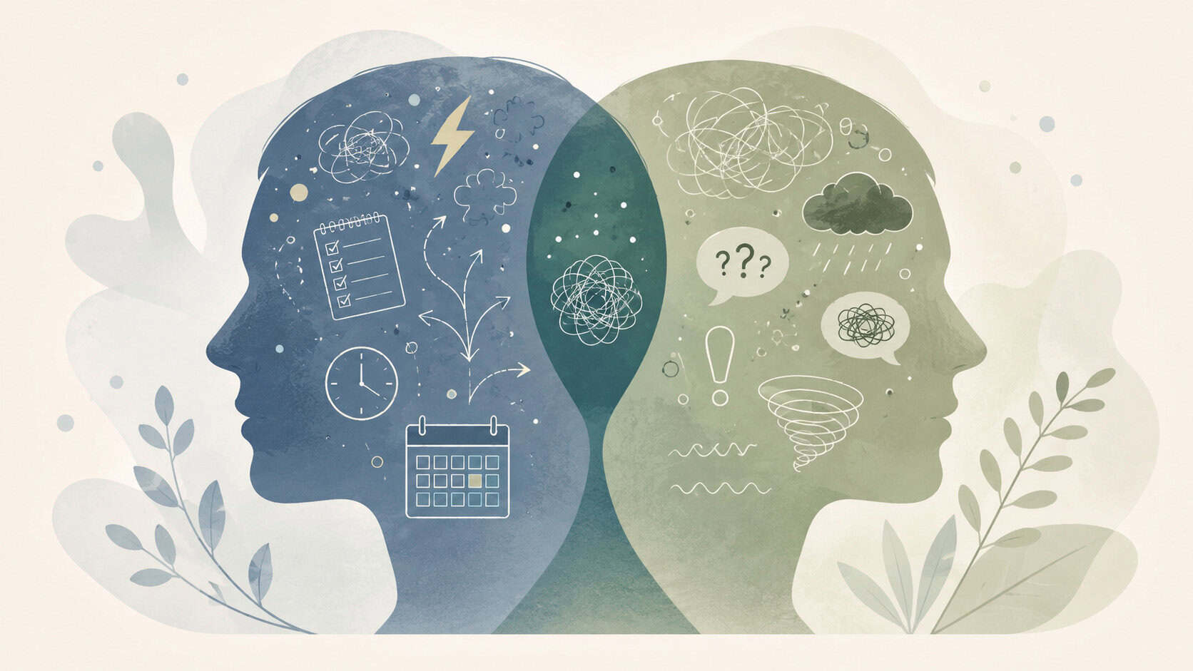 Illustration showing the overlap between ADHD and anxiety