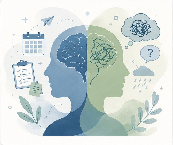 Illustration representing overlapping symptoms of ADHD and anxiety
